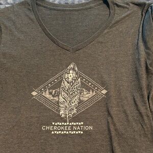 Cherokee Nation Graphic V-Neck Tee in Charcoal